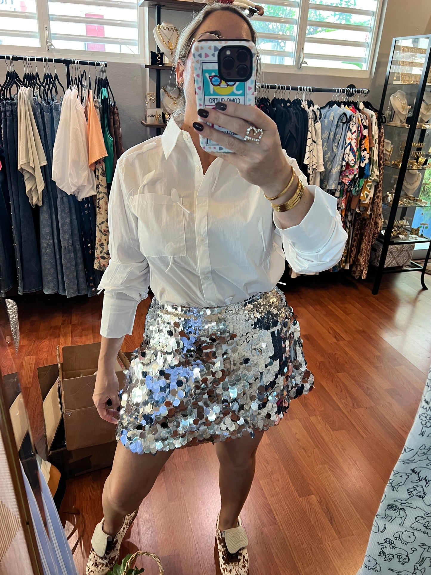 Silver short skirt