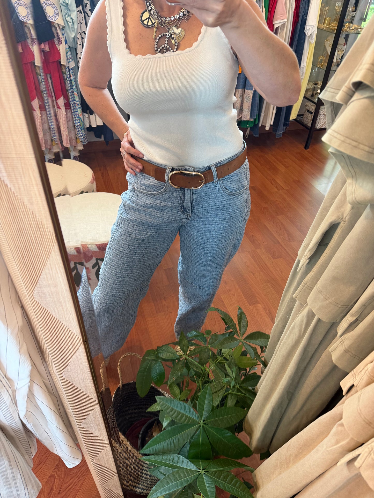 Barrel Cuffed Textured Jeans