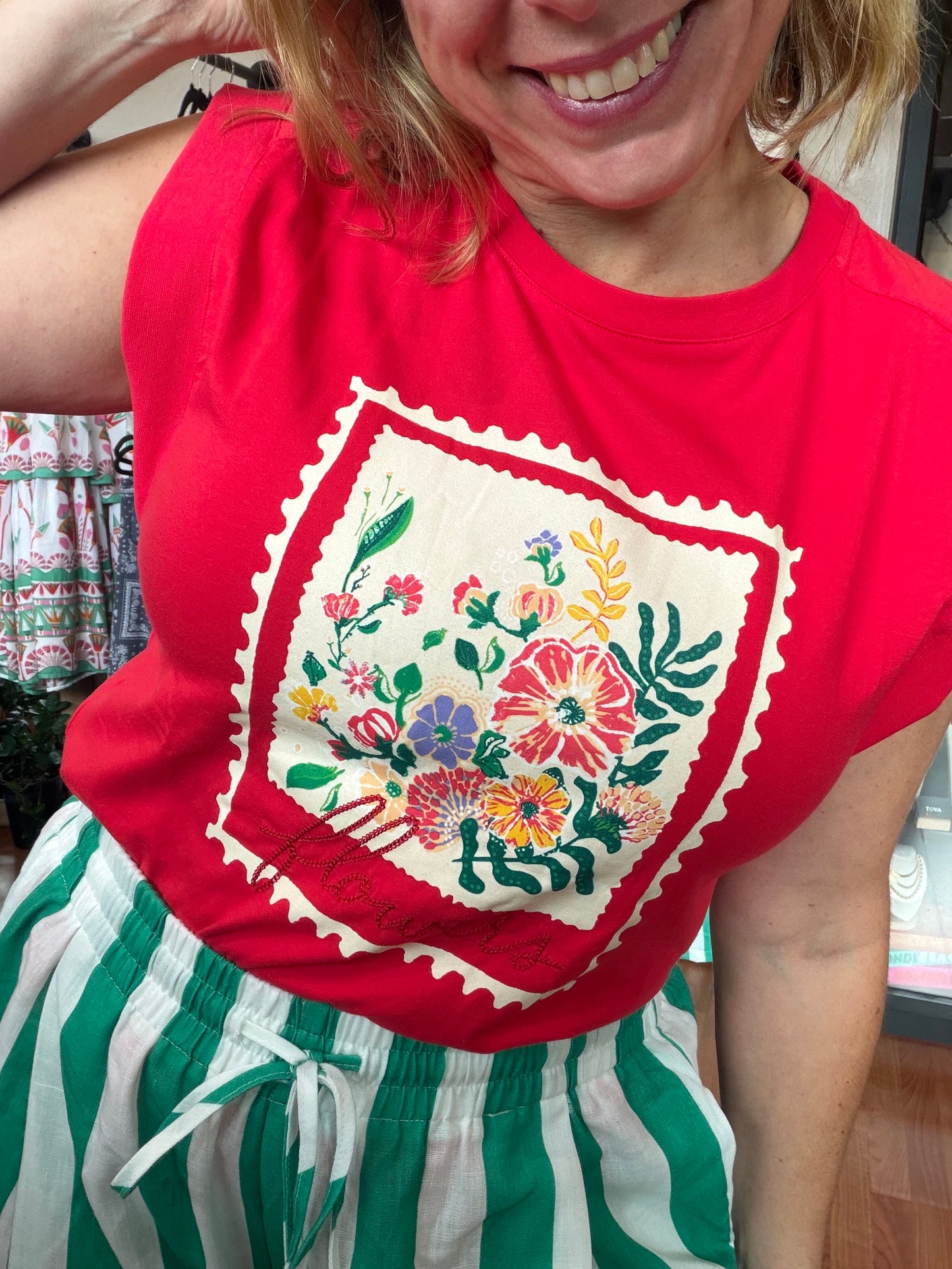 Garden in red top