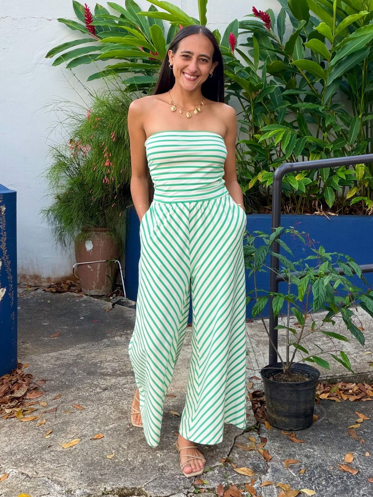 Striped Green Jumpsuit