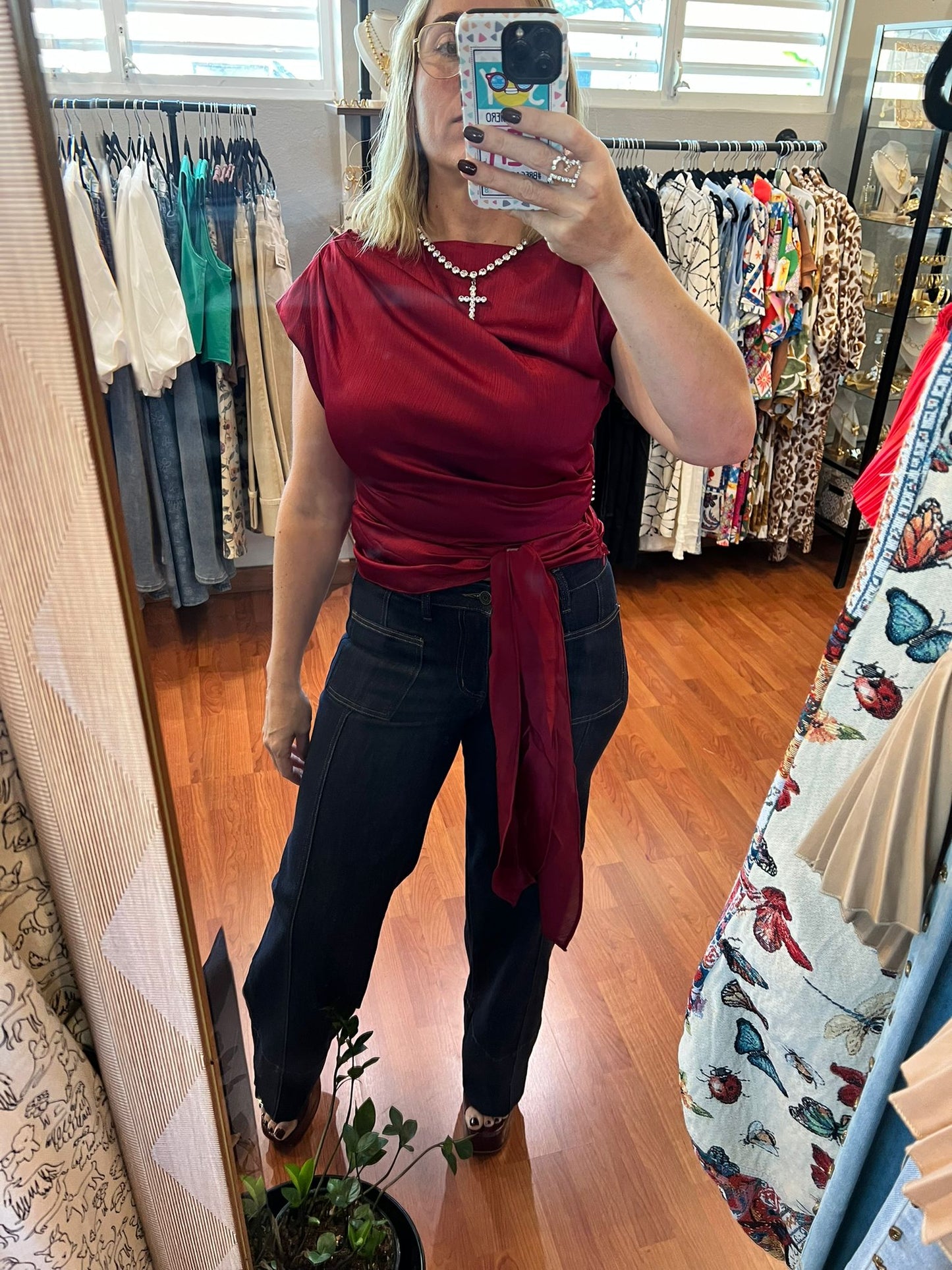 Burgundy Satin Top