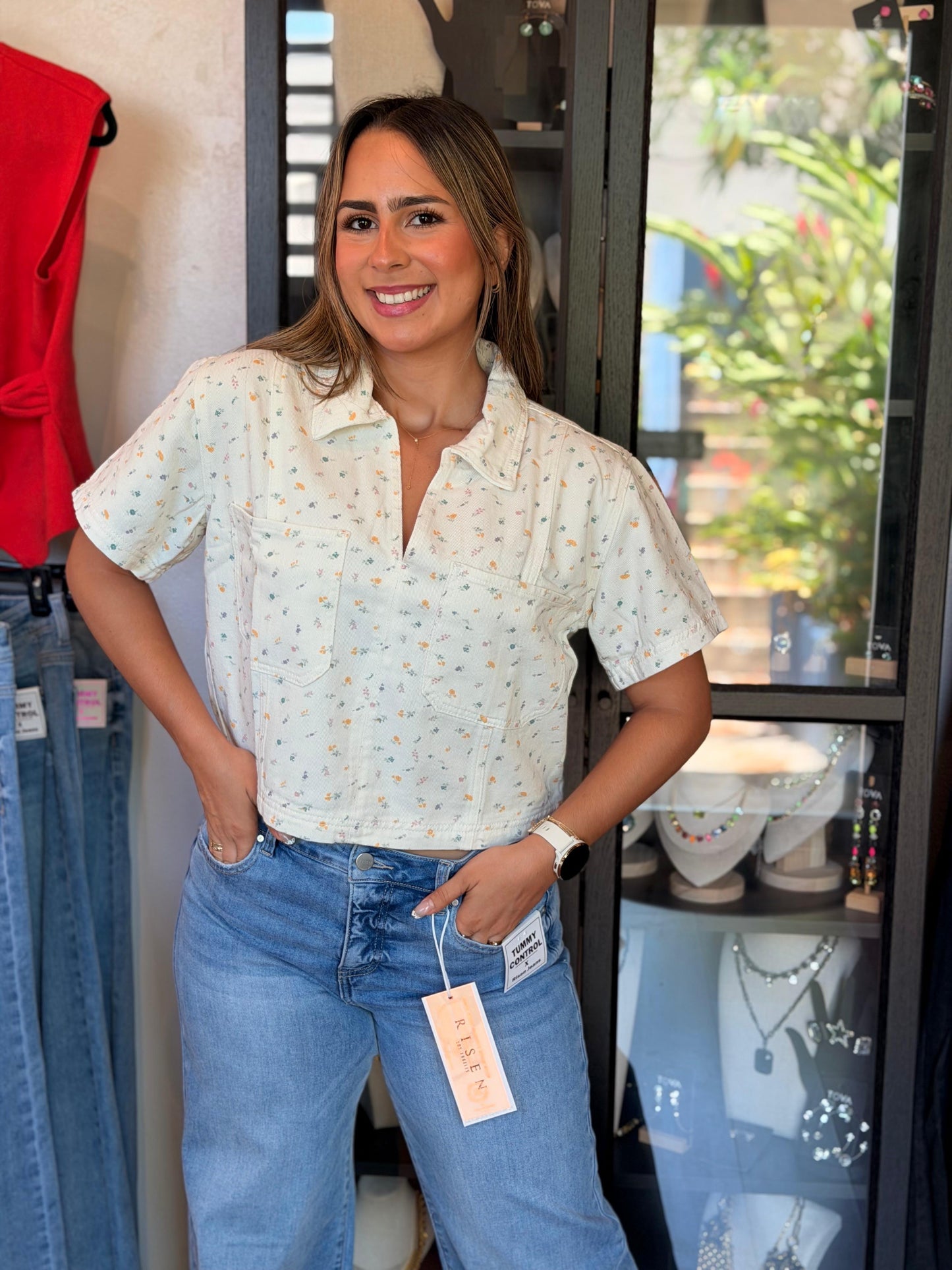 Flowers Denim Top