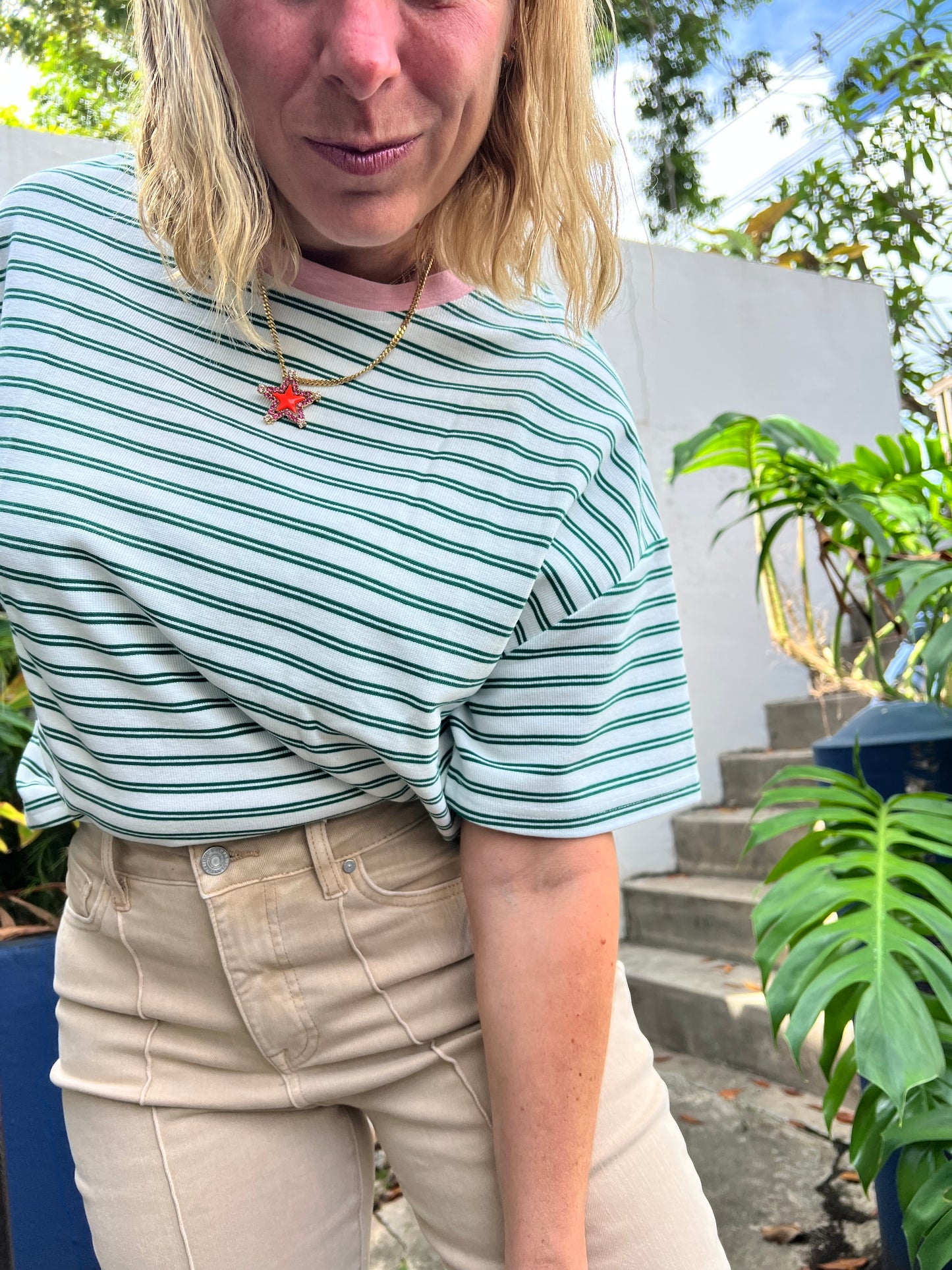 Green/Pink Striped Top