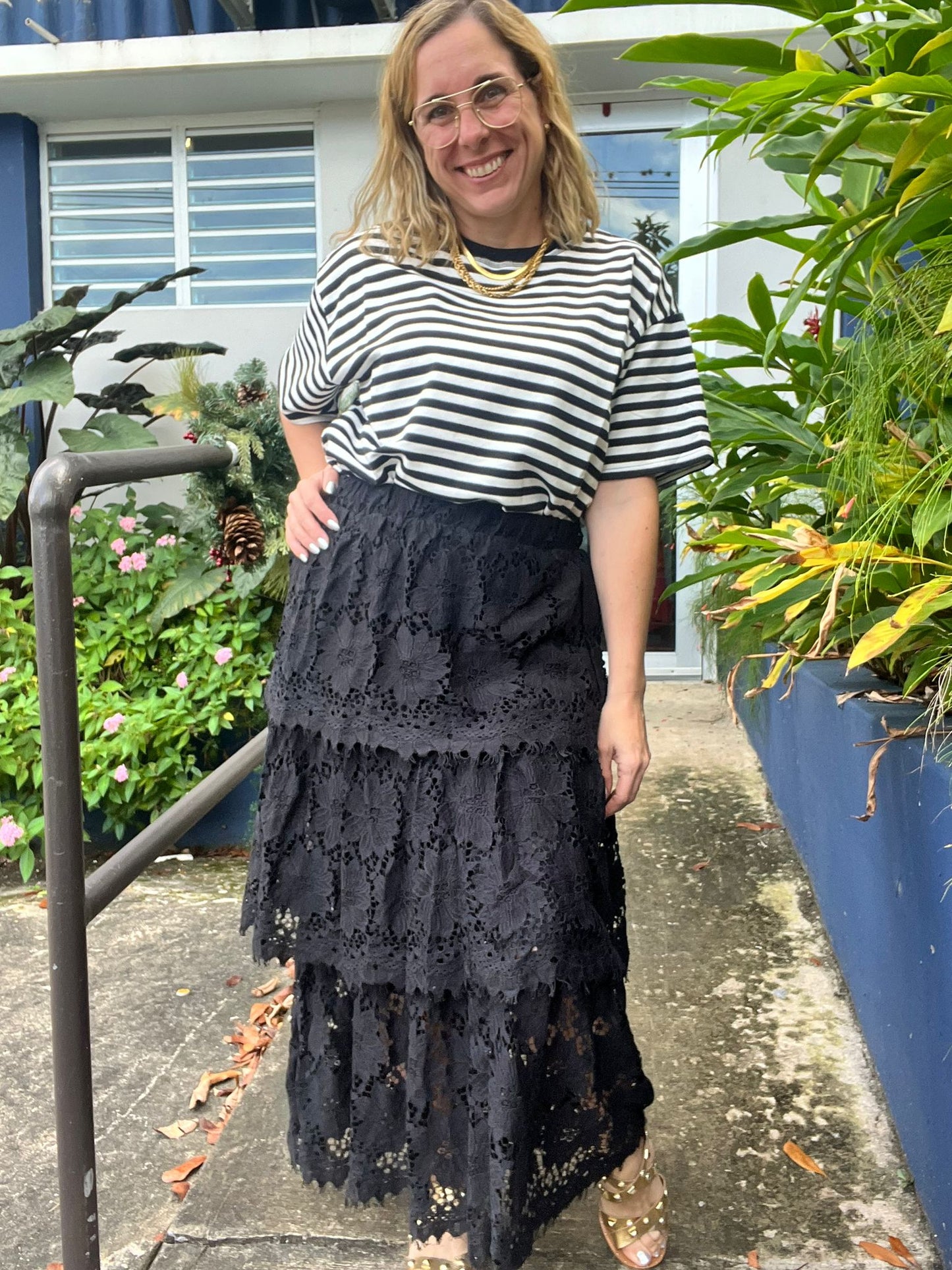 Andrea Lace trim long skirt