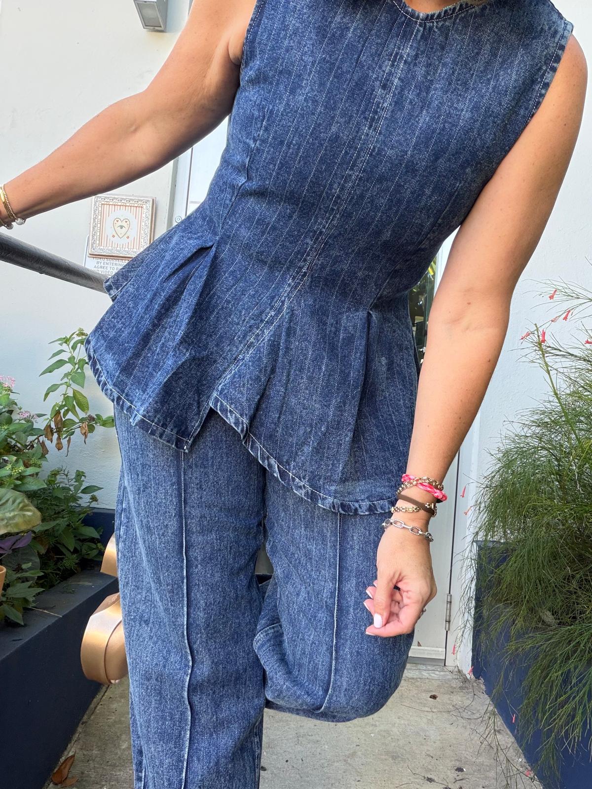 Striped denim set