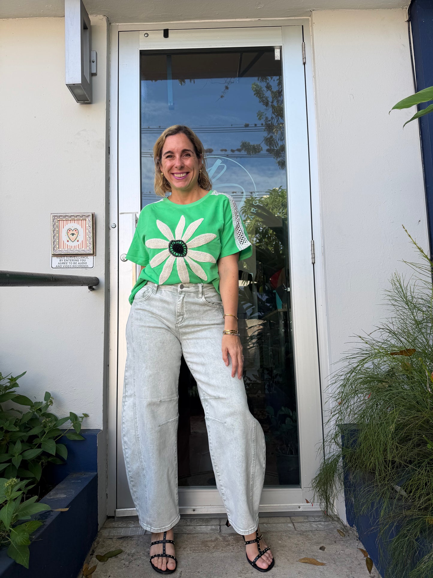 Green flower power top