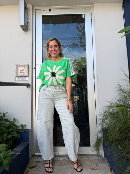 Green flower power top