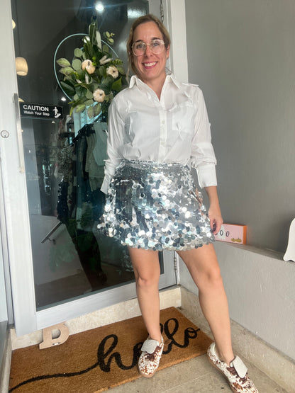 Silver short skirt