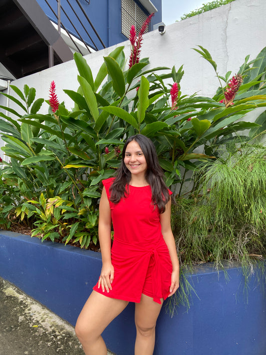 Red Back-Pocket Romper