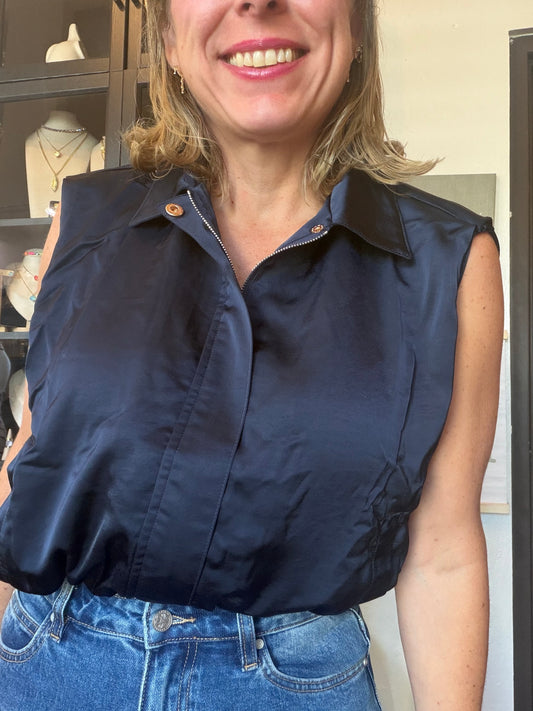 Navy Pleated Top