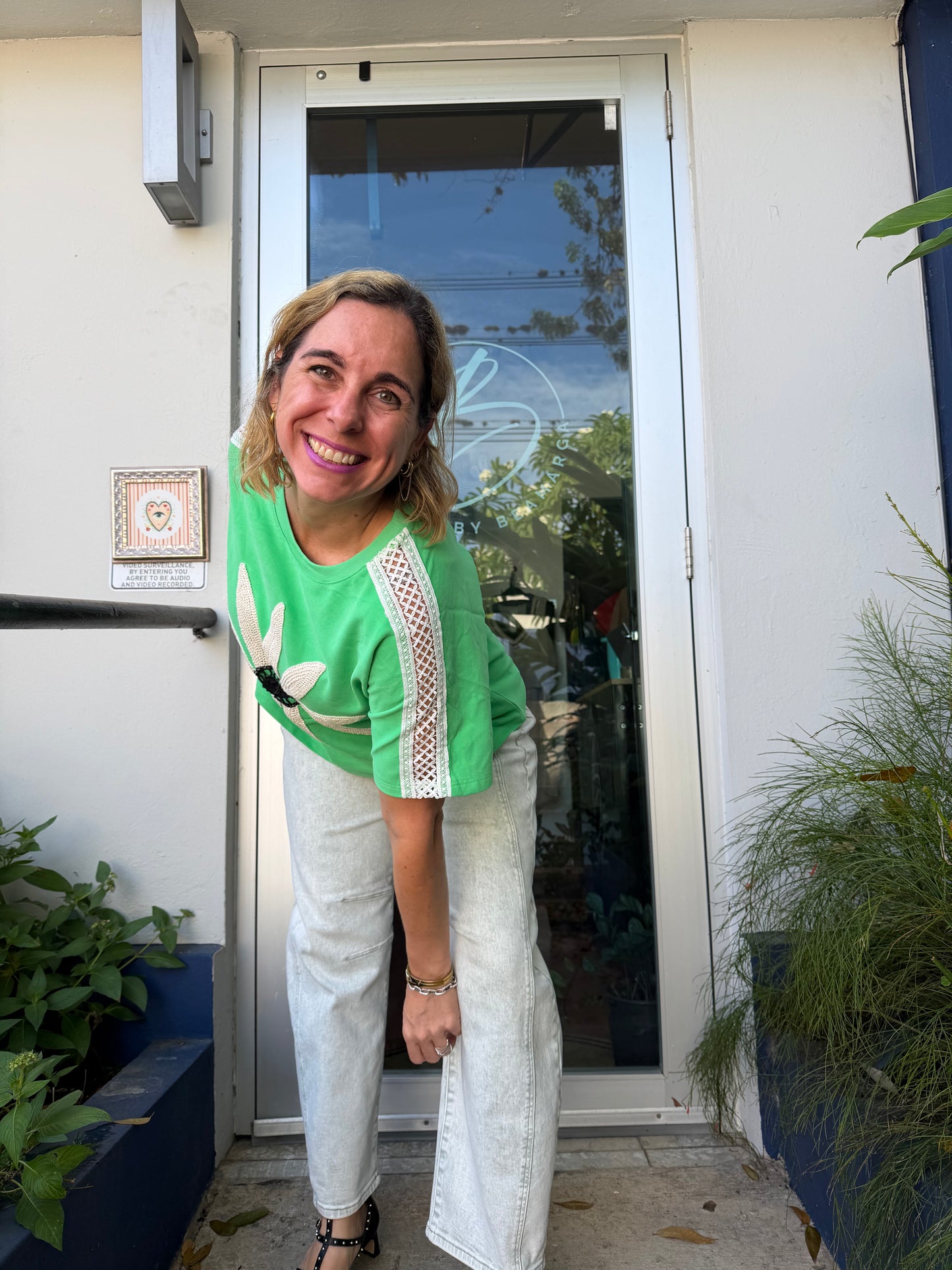 Green flower power top