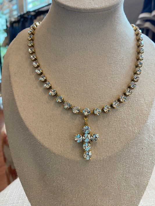 TOVA Baby Donatella Necklace in Antique Gold/Clear