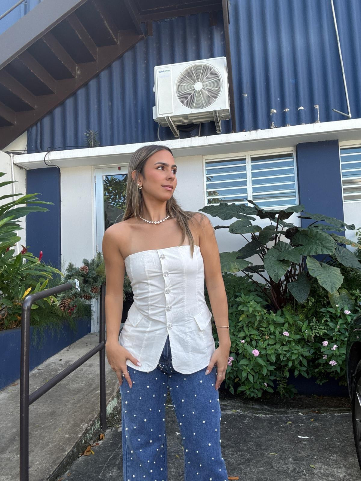 Off White Strapless Top