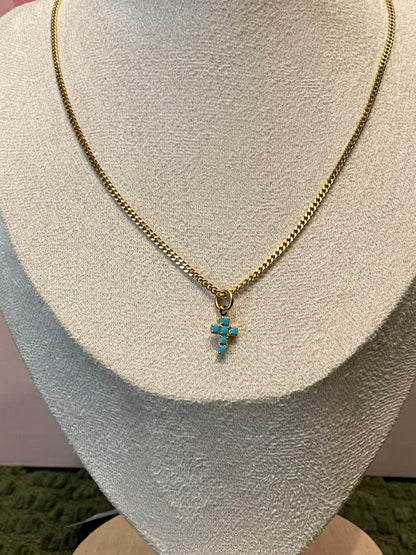 TOVA Single Mini Cross Necklace in Turquoise