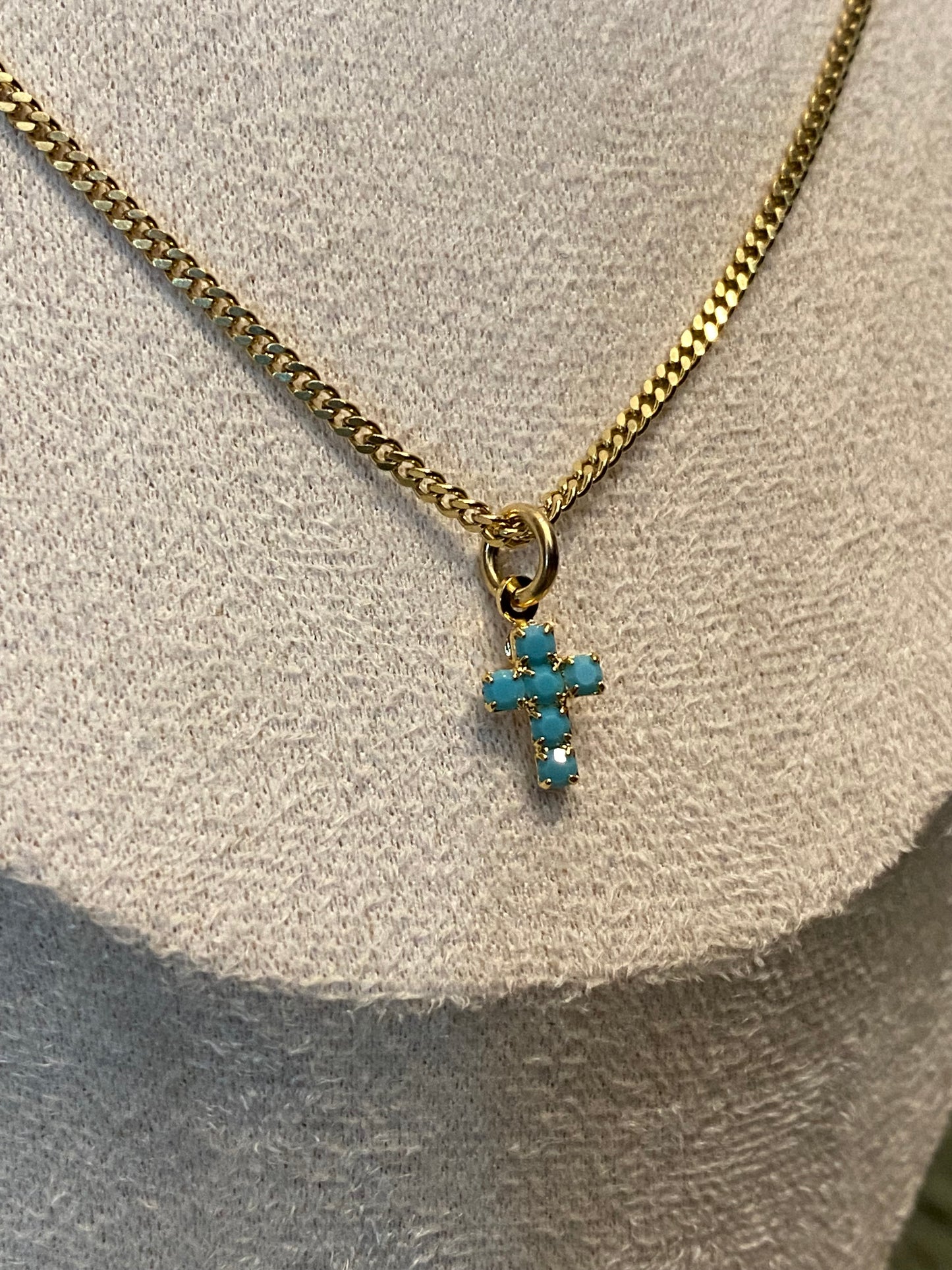 TOVA Single Mini Cross Necklace in Turquoise