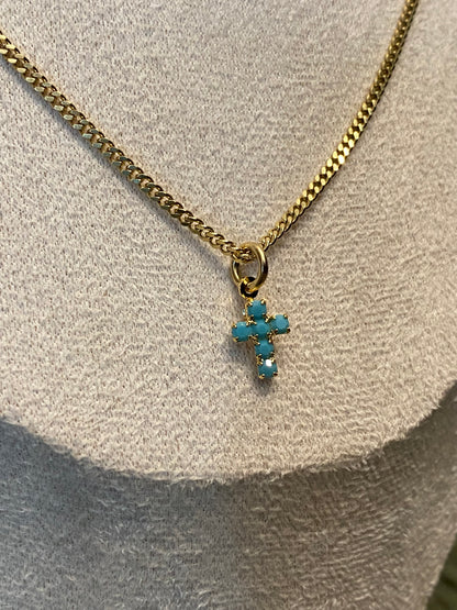 TOVA Single Mini Cross Necklace in Turquoise