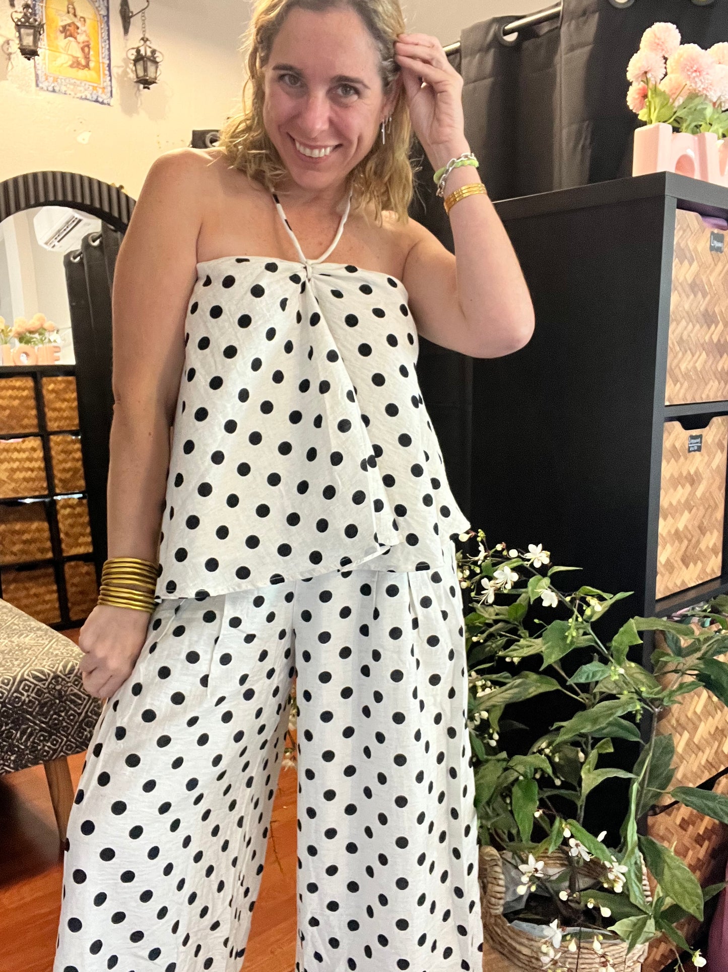 Ivory Polka dot pant