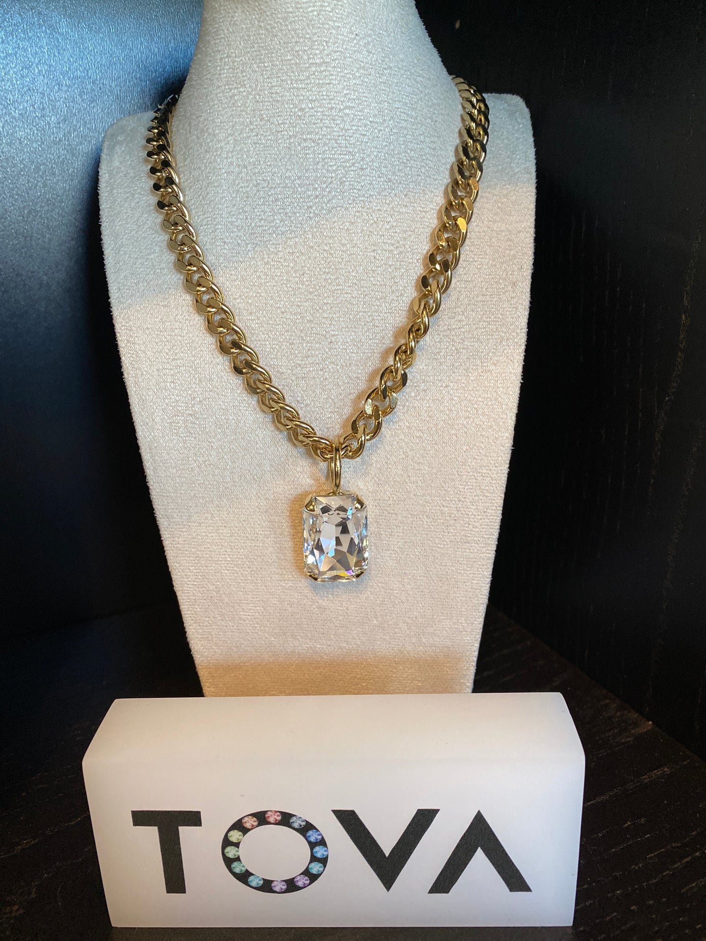 Tova Chunky Necklace Solitario Clear/Dorado