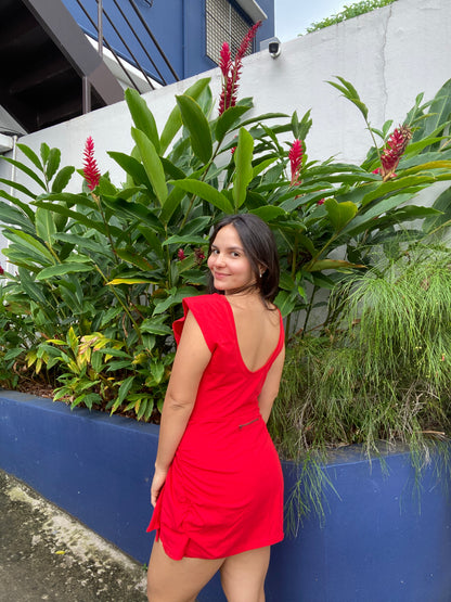 Red Back-Pocket Romper