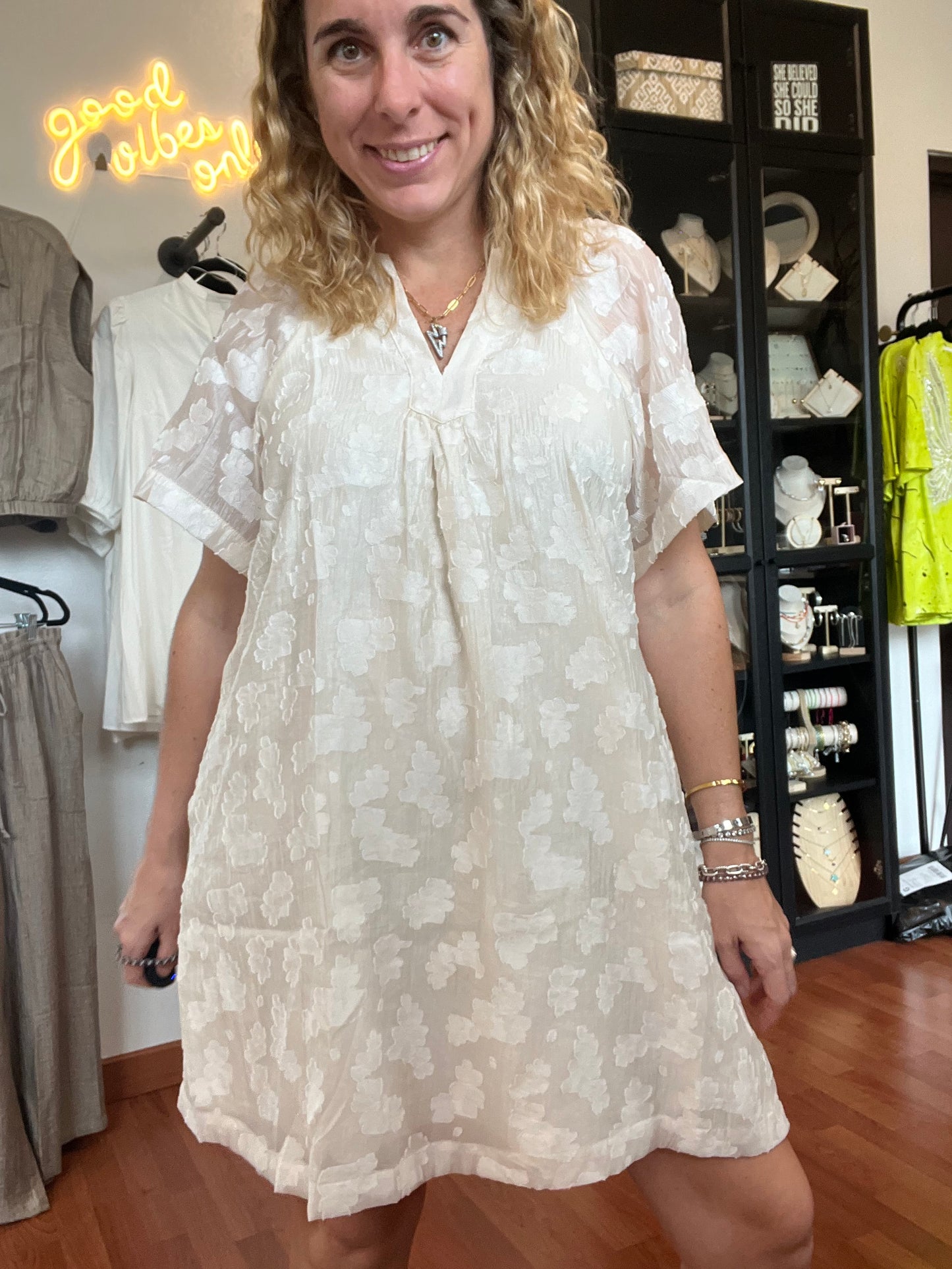 Cream flowers dress