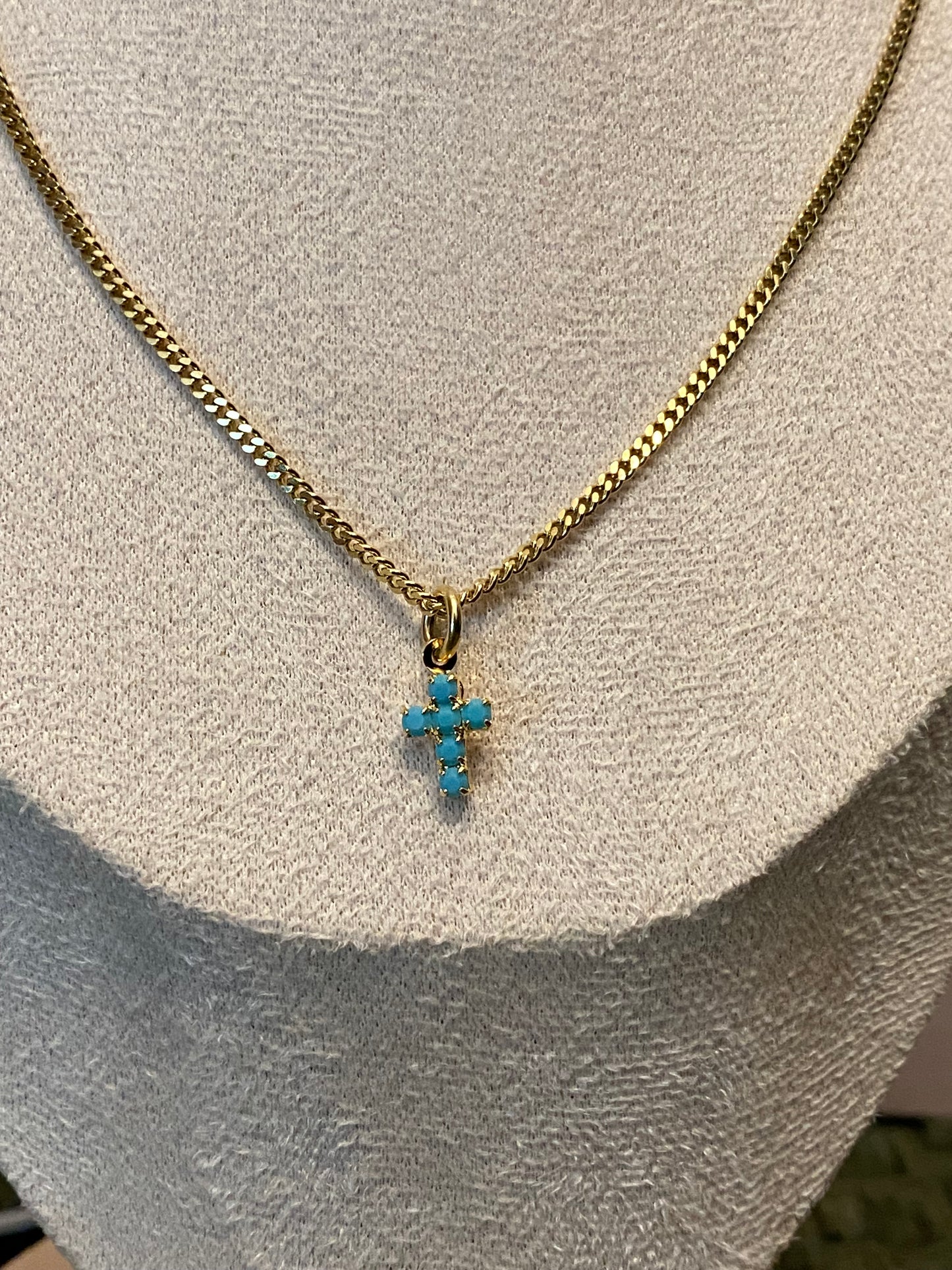 TOVA Single Mini Cross Necklace in Turquoise