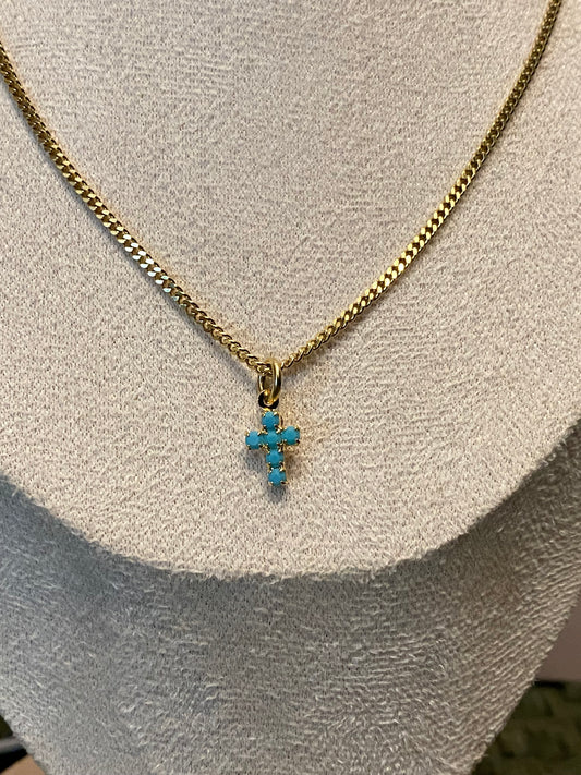TOVA Single Mini Cross Necklace in Turquoise