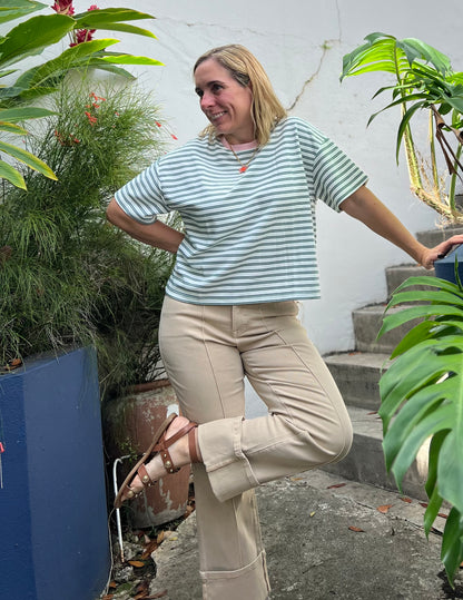 Green/Pink Striped Top