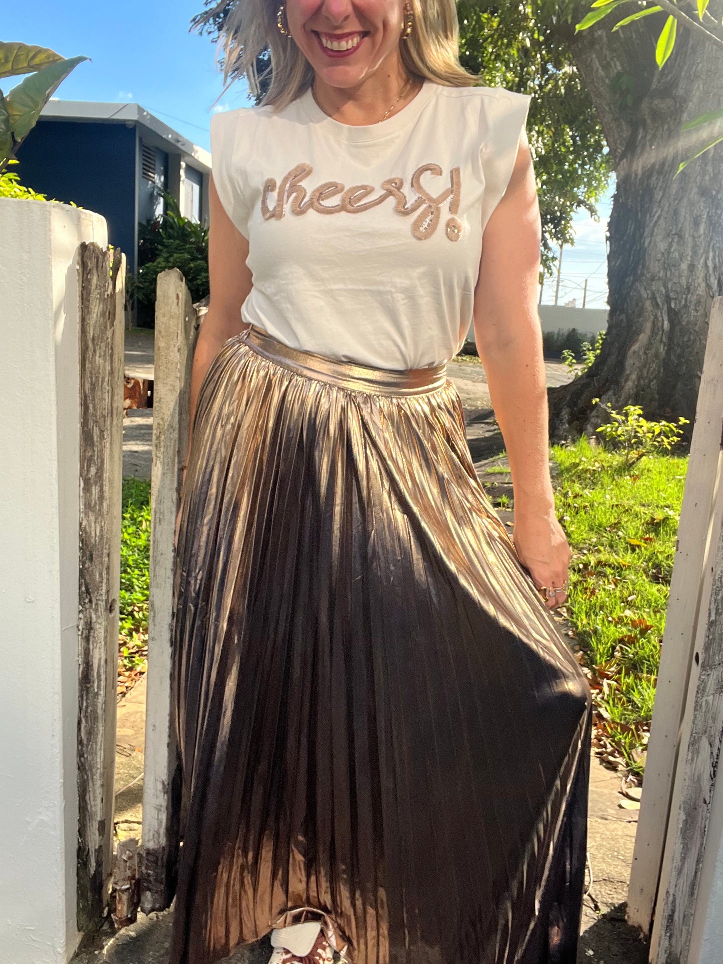 Metallic Pleated Skirt