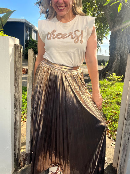 Metallic Pleated Skirt