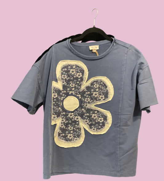 Denim Floral Patch Top