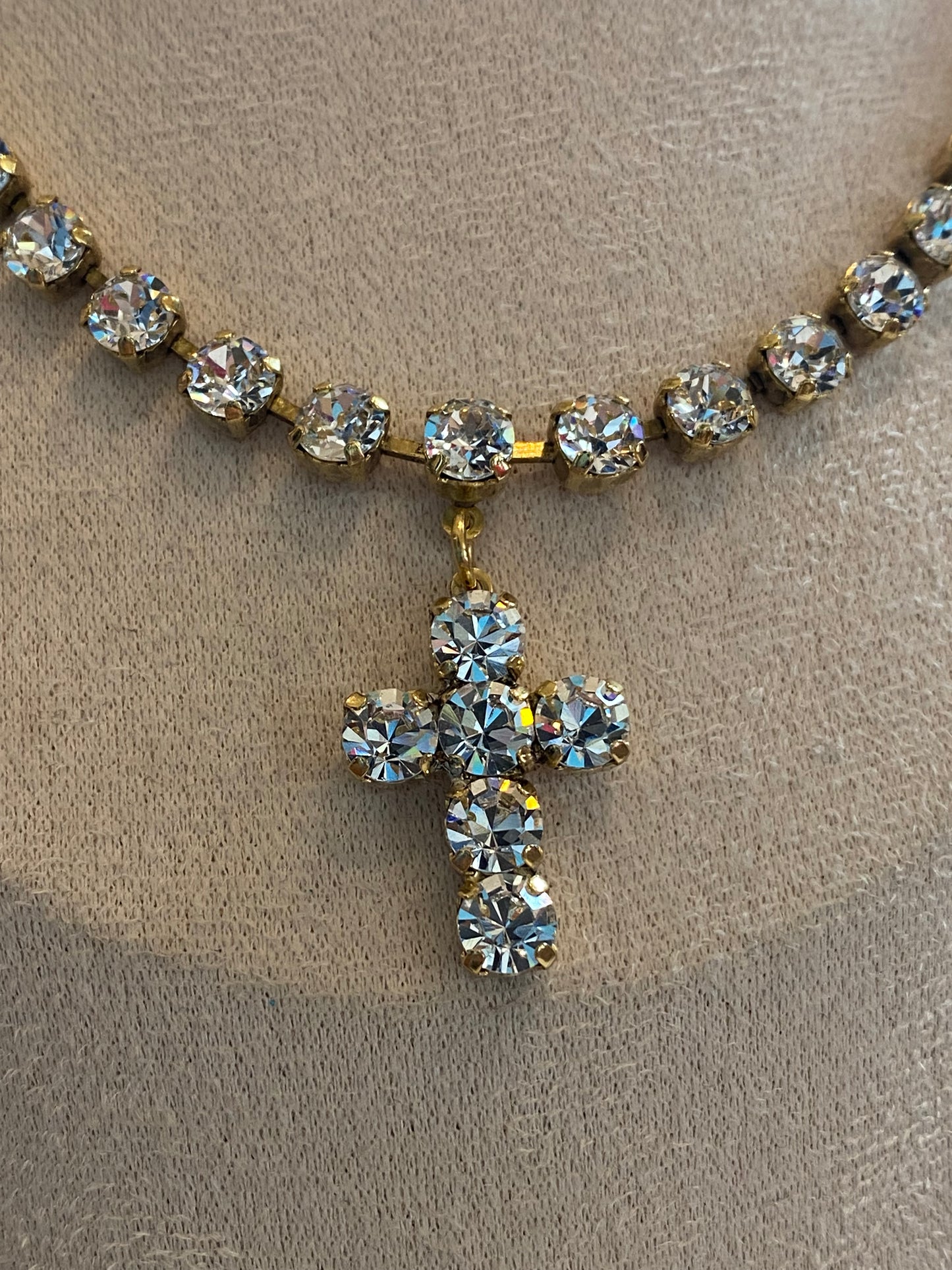 TOVA Baby Donatella Necklace in Antique Gold/Clear