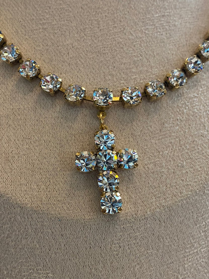 TOVA Baby Donatella Necklace in Antique Gold/Clear