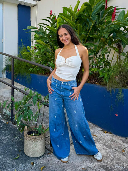 Shells Embroidered Denim