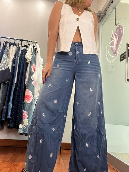 Shells Embroidered Denim