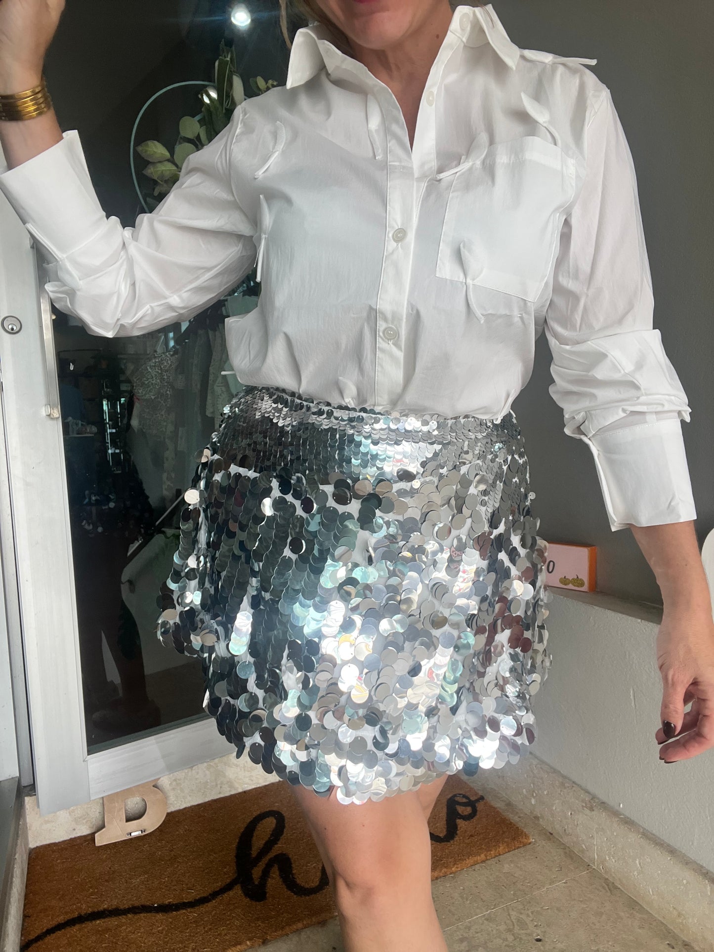 Silver short skirt