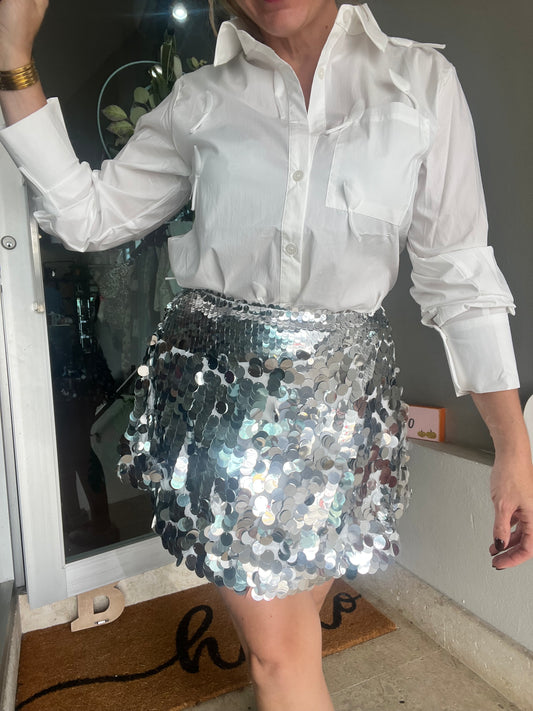 Silver short skirt