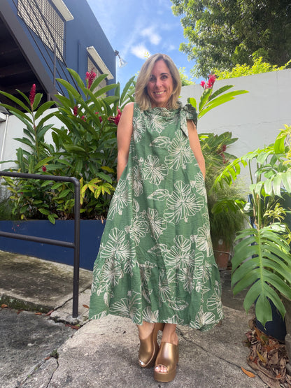 Floral embroidery Green Dress