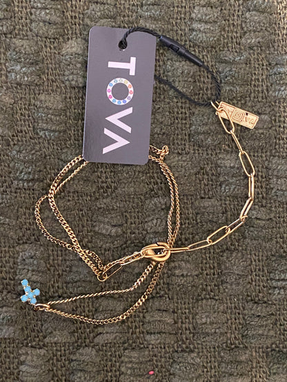 TOVA Single Mini Cross Necklace in Turquoise