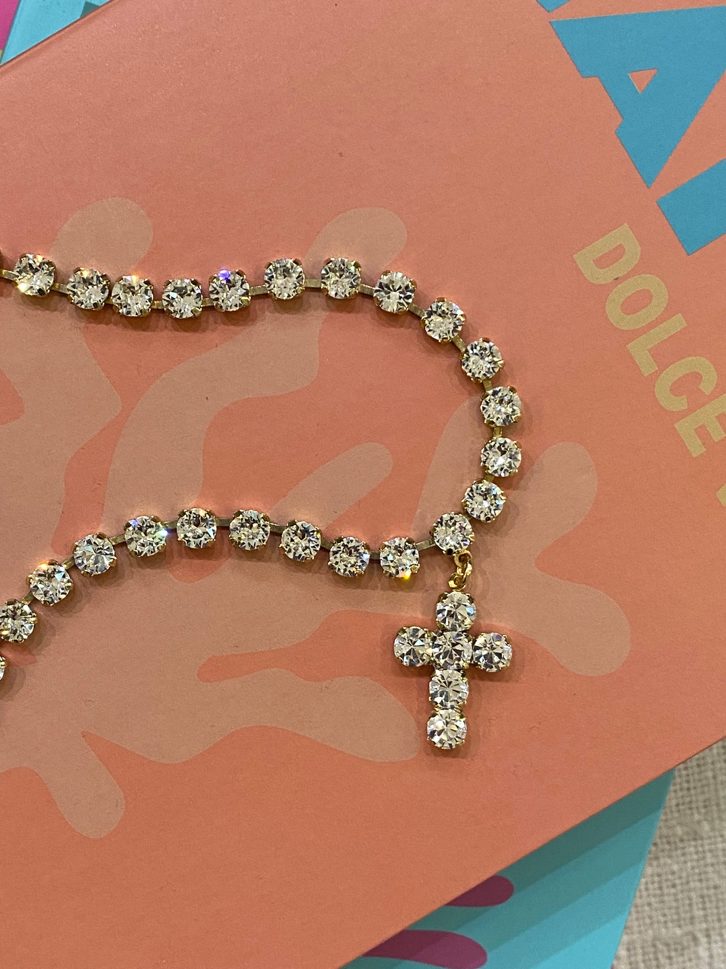 TOVA Baby Donatella Necklace in Antique Gold/Clear
