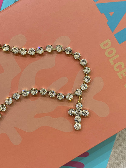 TOVA Baby Donatella Necklace in Antique Gold/Clear