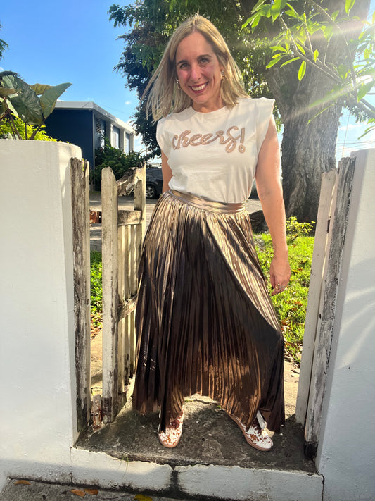 Metallic Pleated Skirt