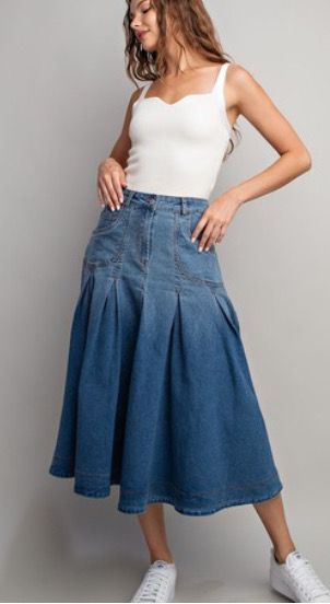 Pleated Denim Skirt