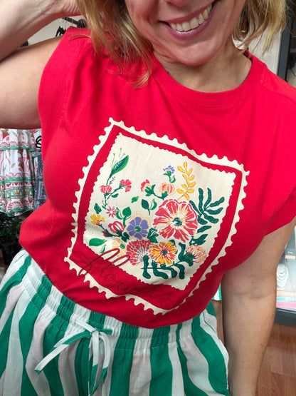 Garden in red top