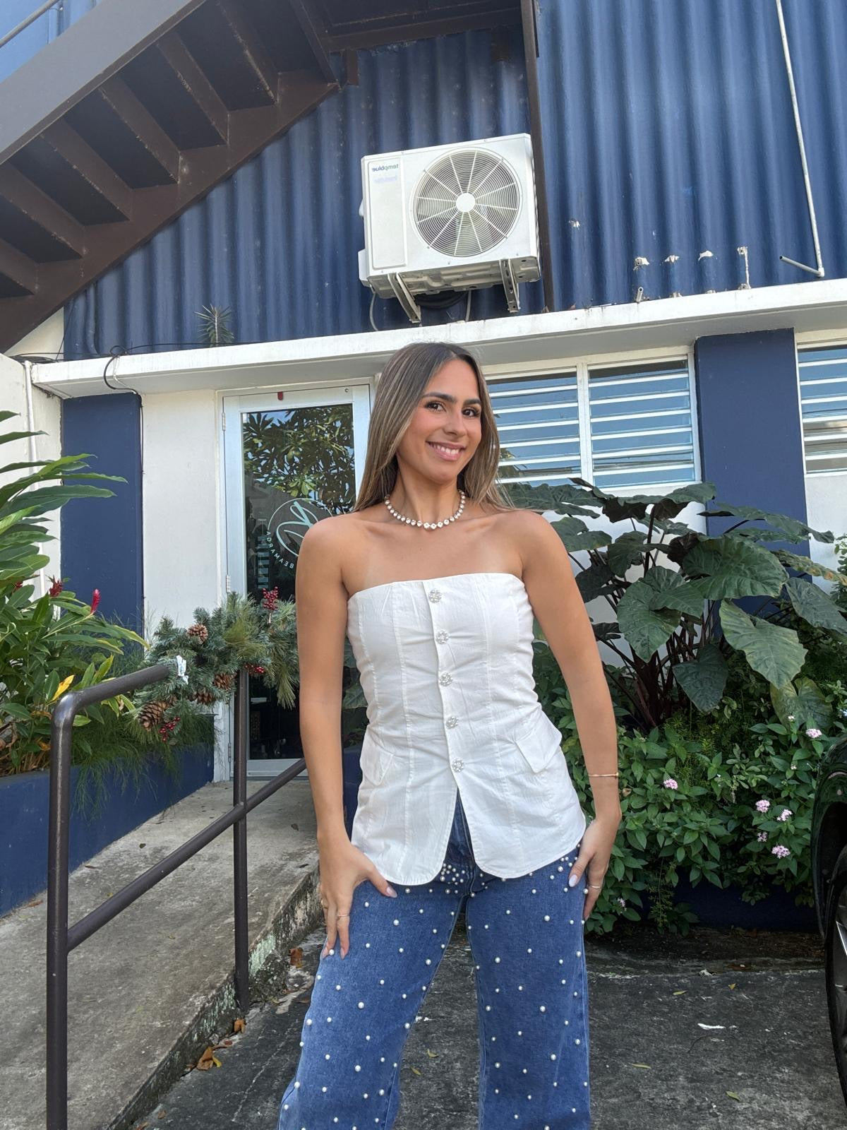 Off White Strapless Top