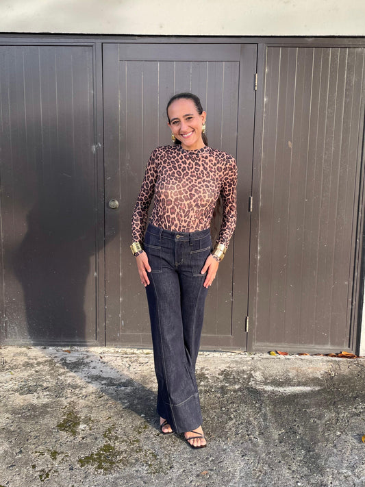 Leopard mesh top