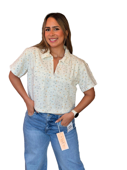 Flowers Denim Top