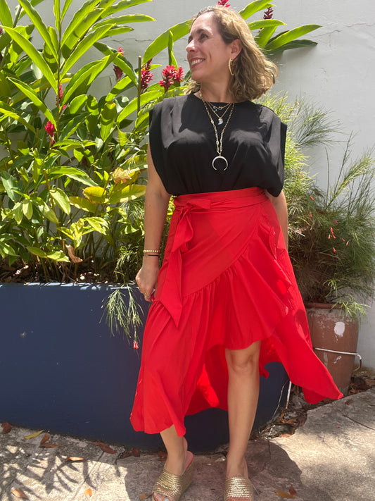 Red Solid Skirt