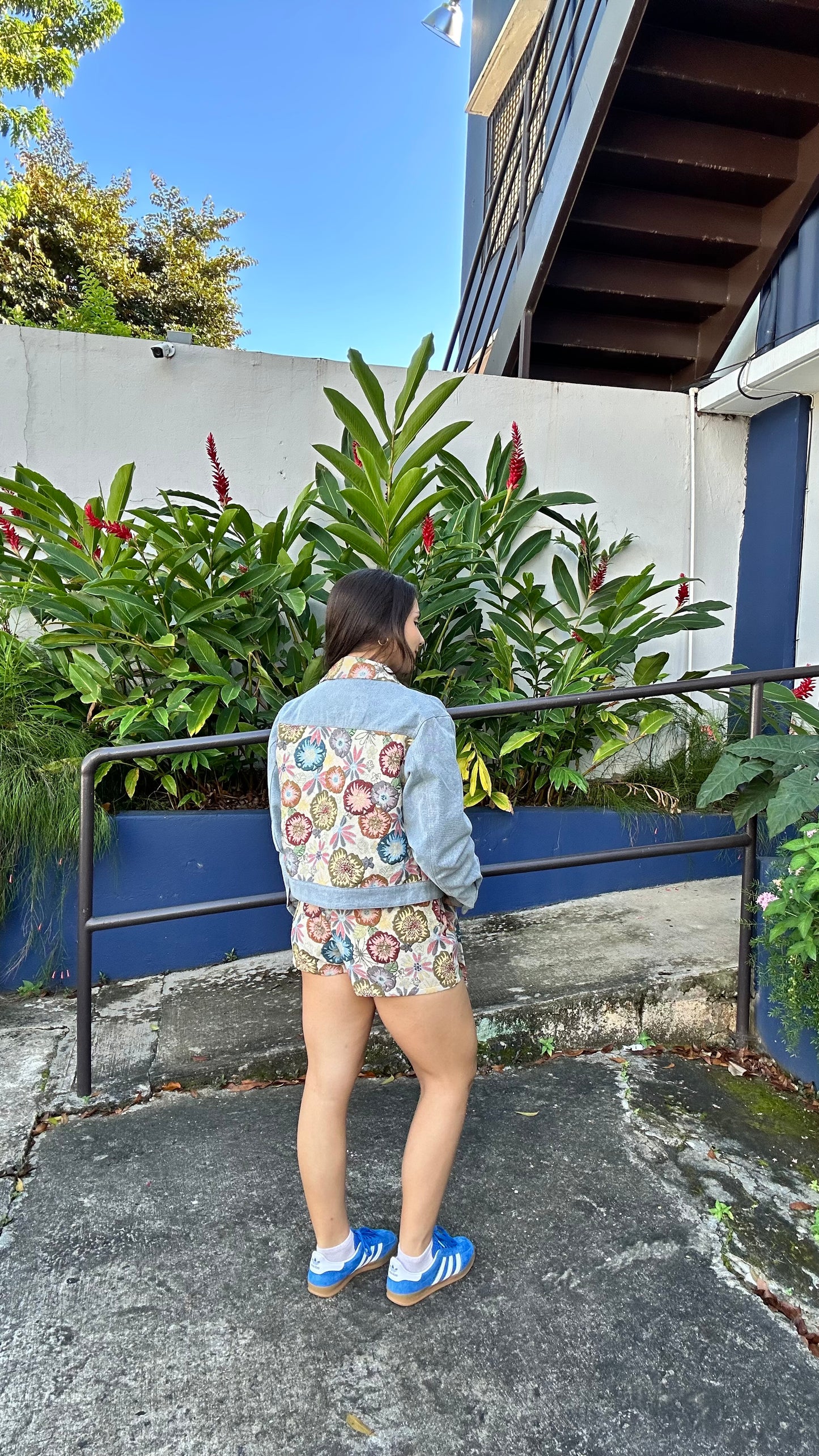 Floral denim jacket