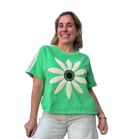 Green flower power top