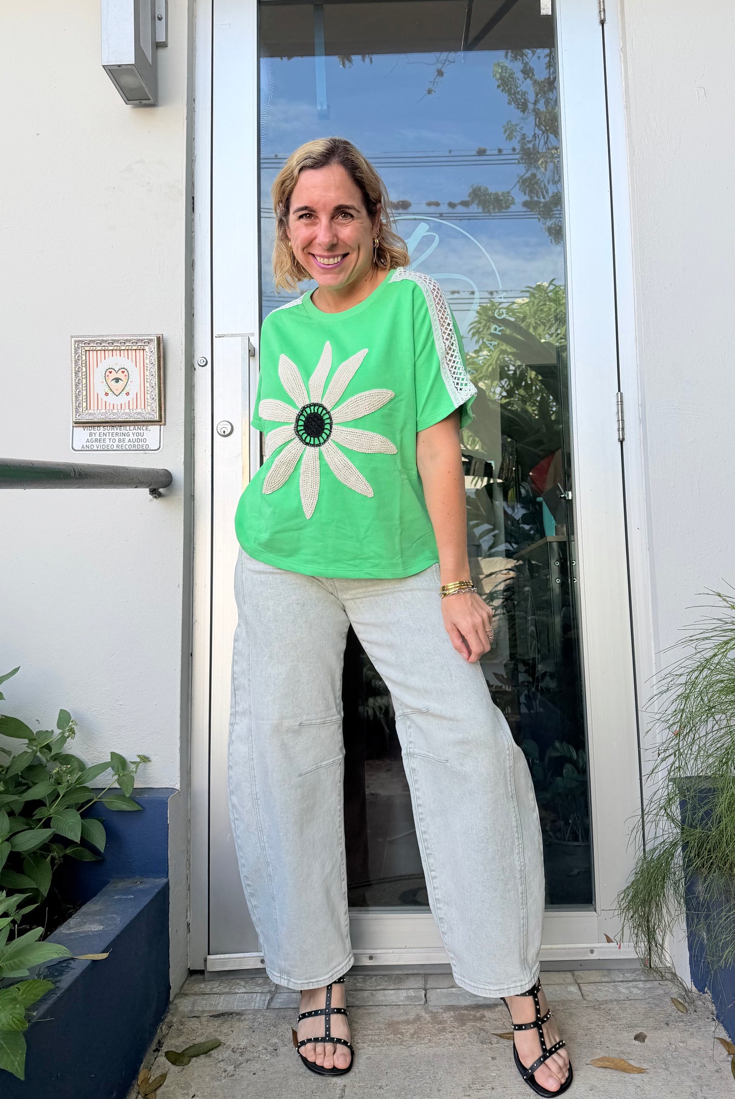 Green flower power top